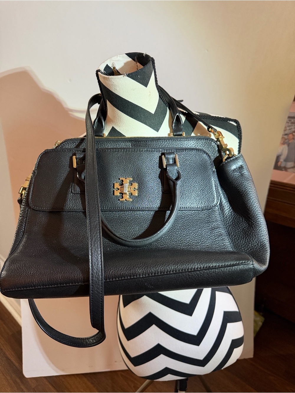 Tory Burch Black Pebbled Leather Satchel